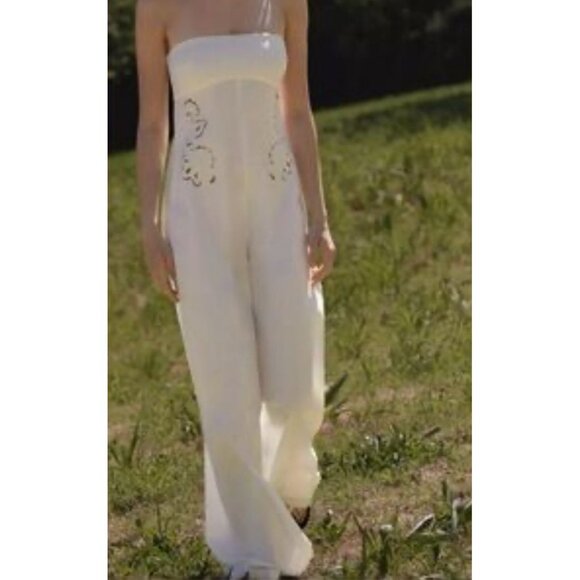 Zara Womens Bloggers Favorite Embroidered Topless Jumpsuit White Size Small - Picture 1 of 11